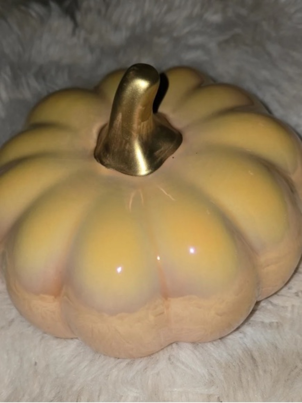 Peach Ceramic Pumpkin with Gold Stem - Seasonal Tabletop Accent